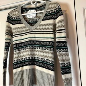 Old Navy Wool Angora Blend Fair Isle Grey Multicolor Striped VNeck Sweater Small